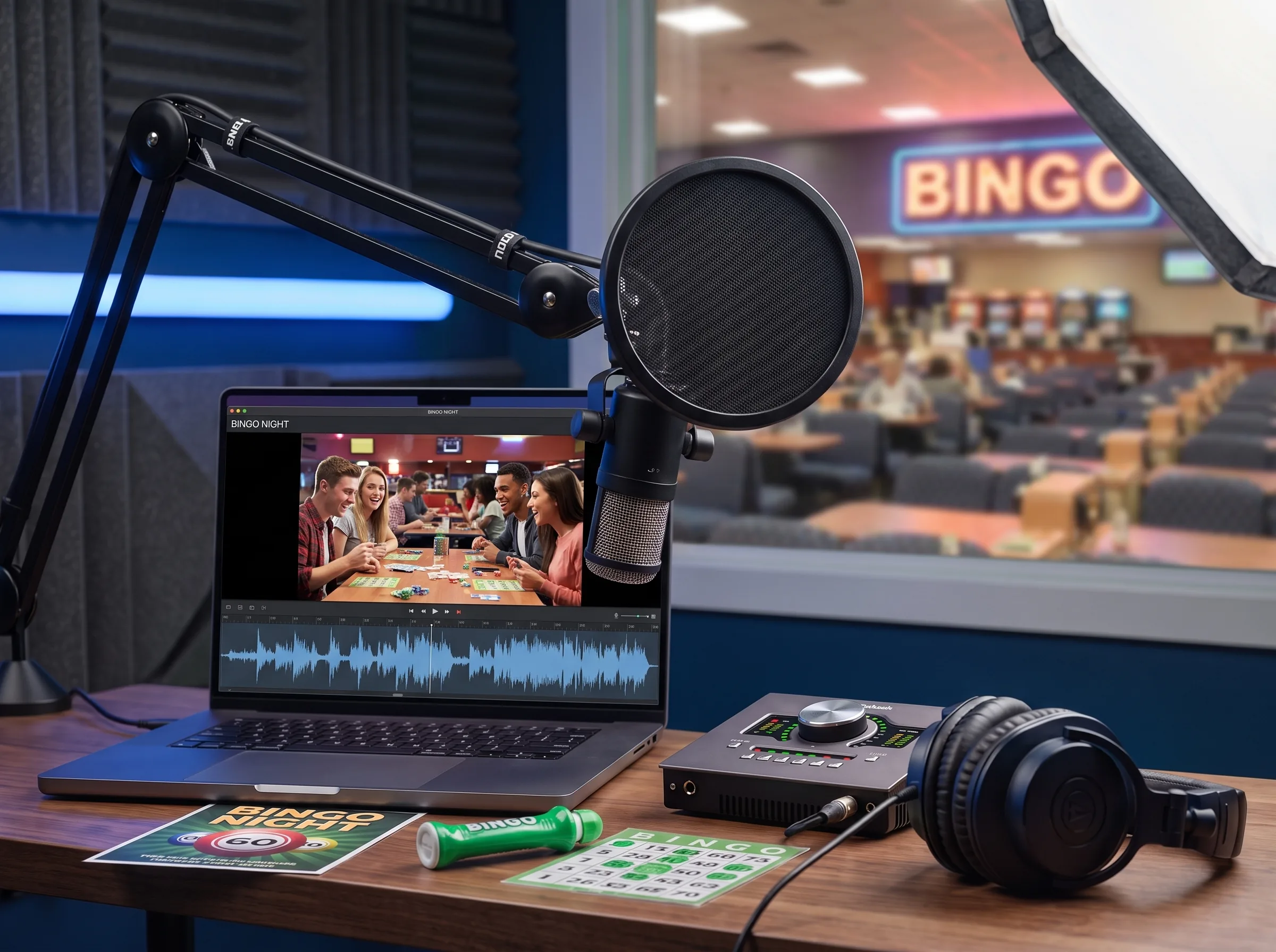 Audio production equipment editing a bingo marketing session